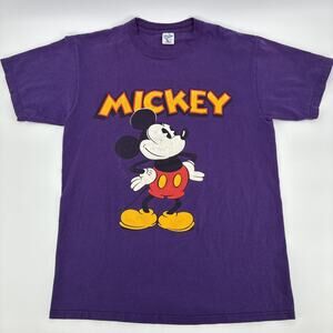 Vintage Mickey Mouse Shirt Men Large Purple Walk Disney Logo Velva Sheen USA 90s